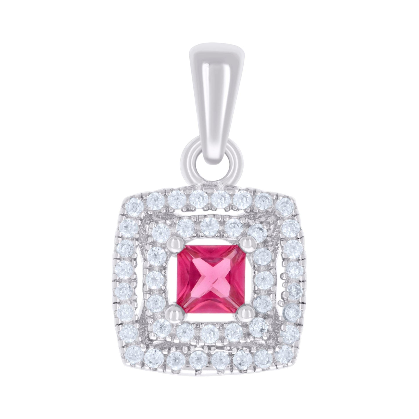 Sterling Silver Womens Princess-Cut Round Cubic-Zirconia Square Fashion Pendant