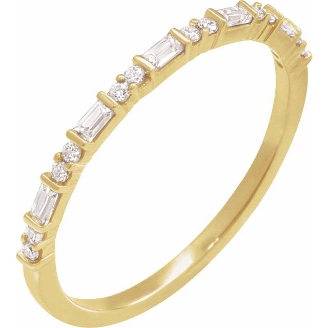 14K Yellow Gold Straight Baguette 2.3 X 1.2 Mm Polished 1/5 Ctw Natural Diamond Stackable Ring, Size 7