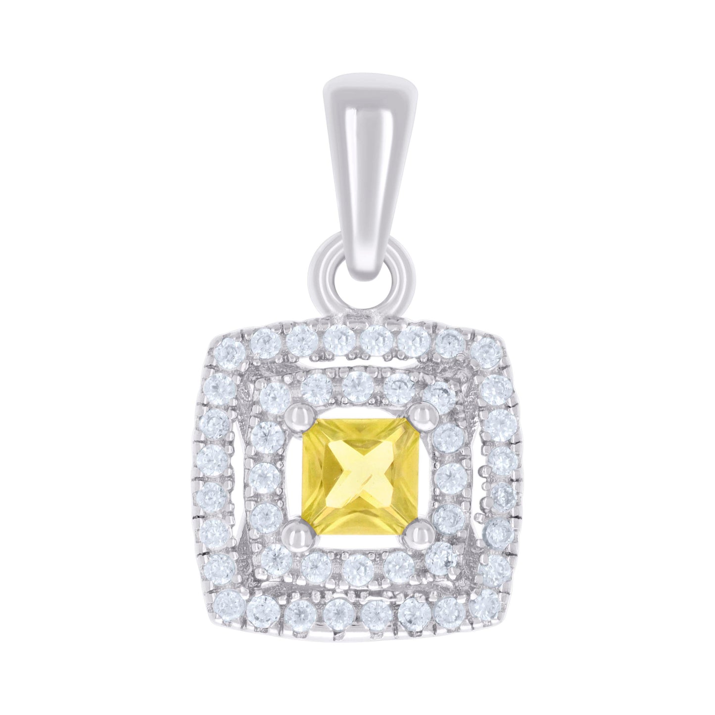 Sterling Silver Womens Princess-Cut Round Cubic-Zirconia Square Fashion Pendant