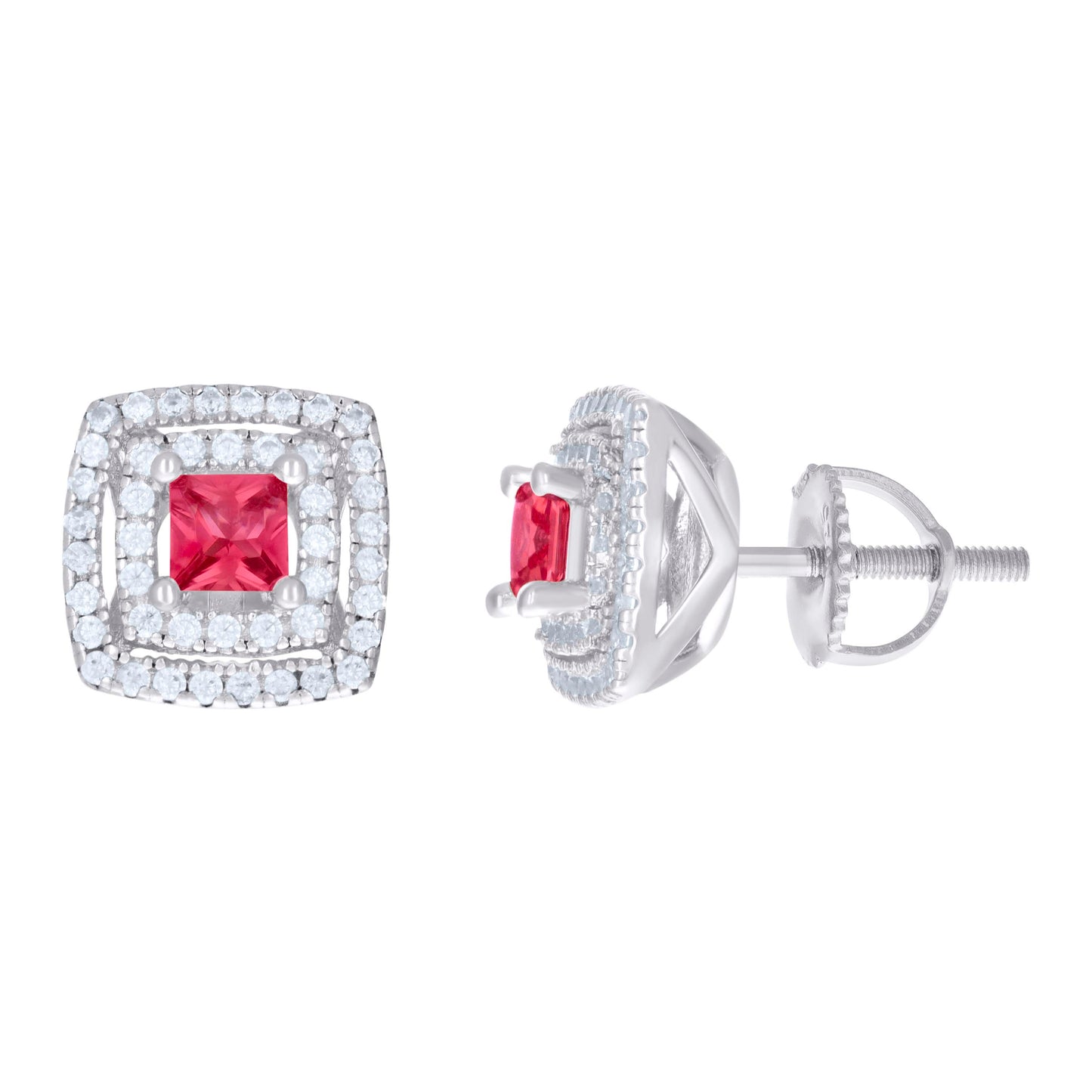 Sterling Silver Womens Cubic Zirconia Halo Square Stud Earrings