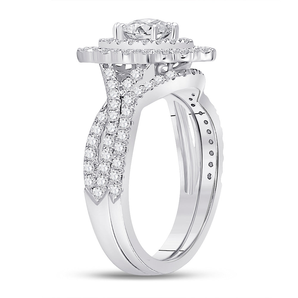 14K White Gold Marquise Diamond Halo Bridal Wedding Ring Band Set 1-7/8 Cttw, Womens Size: 5-10