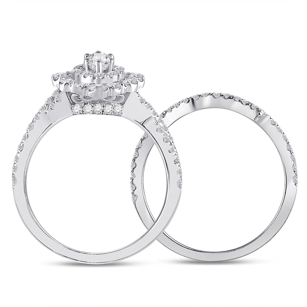 14K White Gold Marquise Diamond Halo Bridal Wedding Ring Band Set 1-7/8 Cttw, Womens Size: 5-10