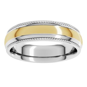 14K White/Yellow Half Round Milgrain Comfort-Fit Band