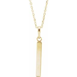 14K Yellow Or White Or Rose Gold Or Sterling Silver Or Platinum Engravable Four-Sided Bar 16-18" Necklace