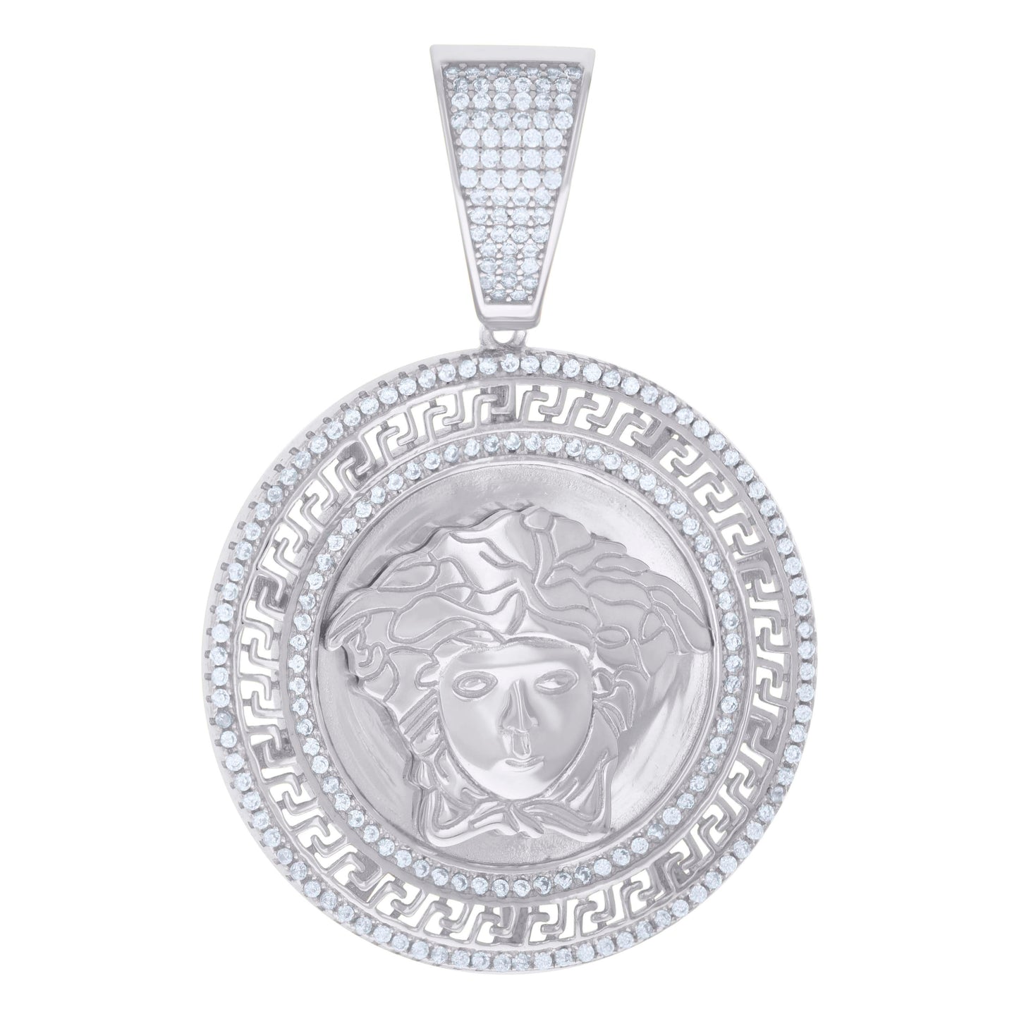 Sterling Silver Mens Cubic-Zirconia Medusa Egyptian Pendant
