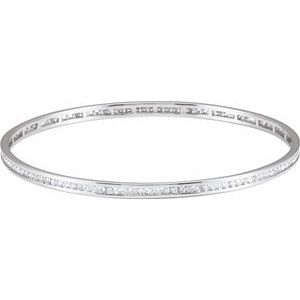 14K White Gold Round 1.7Mm H+ I1 2 1/4 Ctw Natural Diamond Bangle Bracelet, Length: 8 In