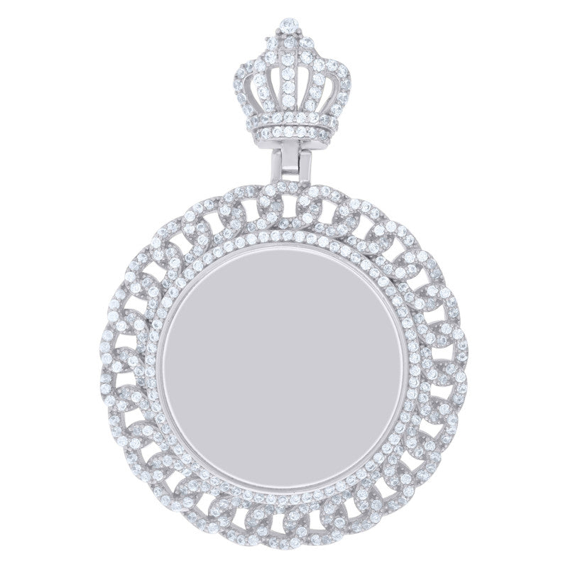 925 Sterling Silver Mens Cubic-Zirconia Crown Medallion Fashion Charm Pendant