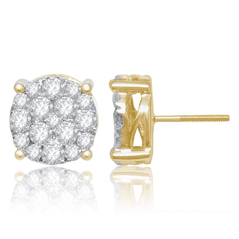 14K Yellow Gold 1.97-1.99 Cttw Diamond Super Flower Earrings