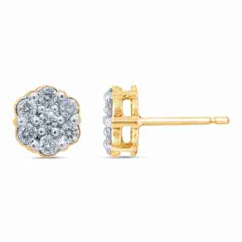 14K Yellow Gold 0.48-0.50 Cttw Diamond Flower Earring CERTIFIED