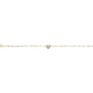14K Yellow Gold Round 1.2Mm G-H I1 1/3 Ctw Natural Diamond Heart And Paperclip Style Bracelet, Length: 7 In