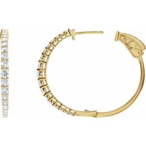 14K Yellow Gold Pair Round Shape 3Mm I1, Gh 1 1/3 Ctw Lab-Grown Diamond Graduated Hoops, Length: 30 Mm, Thickness: 3 Mm