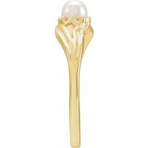 14K Yellow Gold 4.0-4.5 Mm Cultured Pearl Floral Ring Size 7
