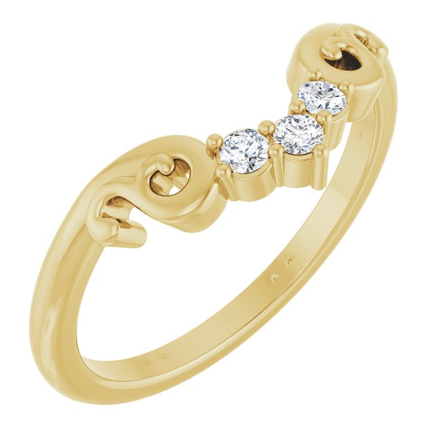 14K Yellow Gold Round 2 Mm Polished 1/10 Ctw Natural Diamond Contour Band, Size 7