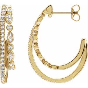 14K Yellow Gold Pair Marquise Shape 3.8 X 1.9Mm I1, Gh 1 1/5 Ctw Natural Diamond Hoop Earrings, Length: 30.5 Mm, Thickness: 5.5 Mm