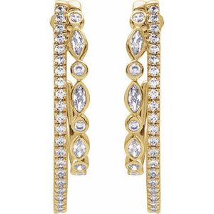 14K Yellow Gold Pair Marquise Shape 3.8 X 1.9Mm I1, Gh 1 1/5 Ctw Natural Diamond Hoop Earrings, Length: 30.5 Mm, Thickness: 5.5 Mm