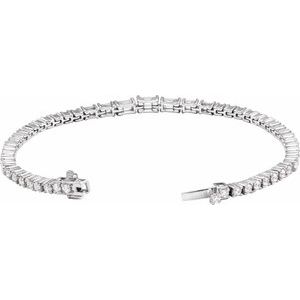 14K White Gold Emerald 5.5 X 3.5Mm G-H Si 4 5/8 Ctw Lab-Grown Diamond Line Bracelet, Length: 7 In