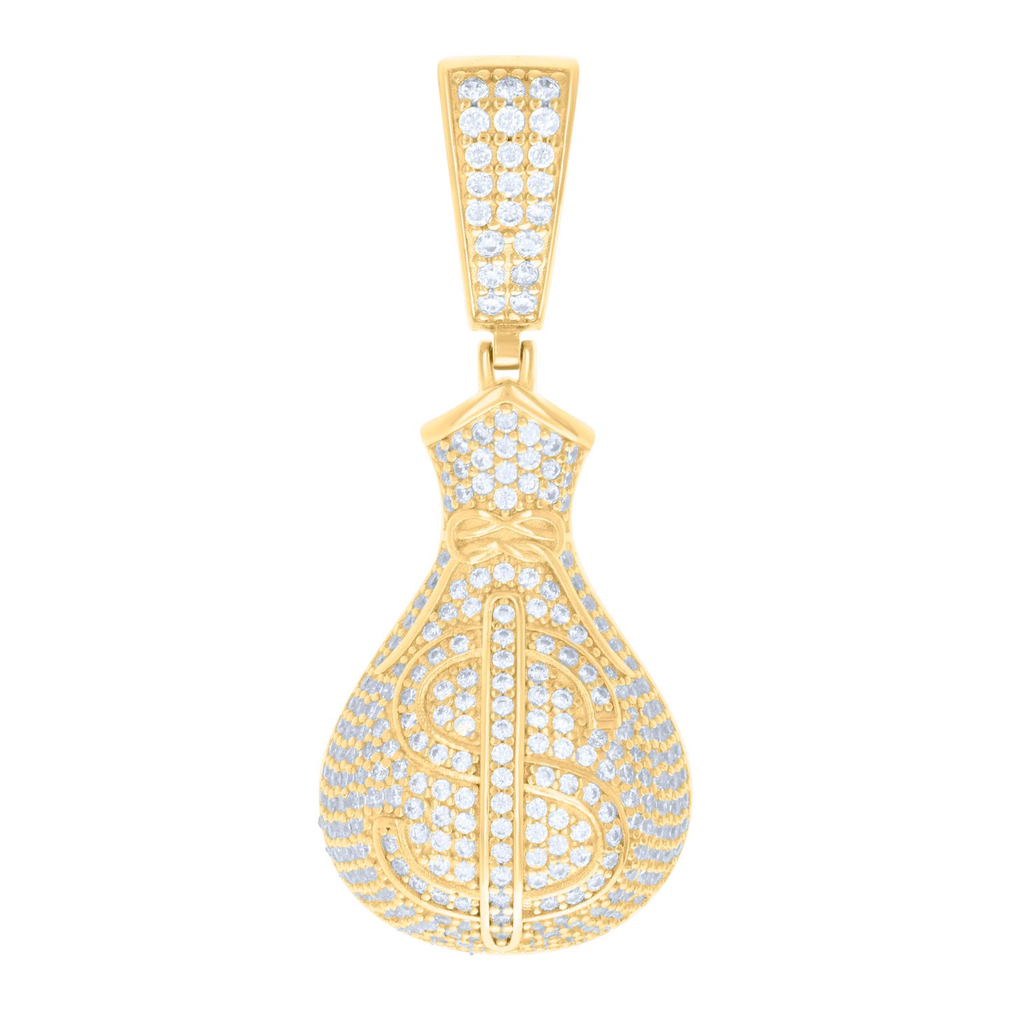 Sterling Silver Mens Cubic-Zirconia Money Bag Currency Pendant