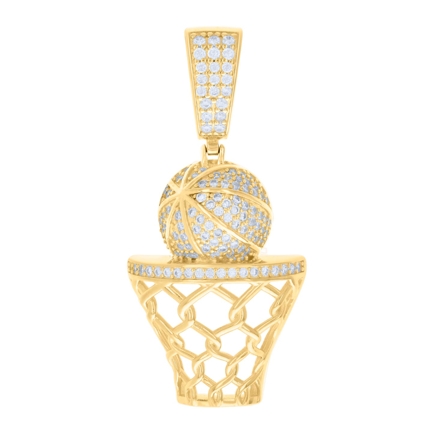 Sterling Silver Mens Cubic-Zirconia Basket Ball Sports Pendant