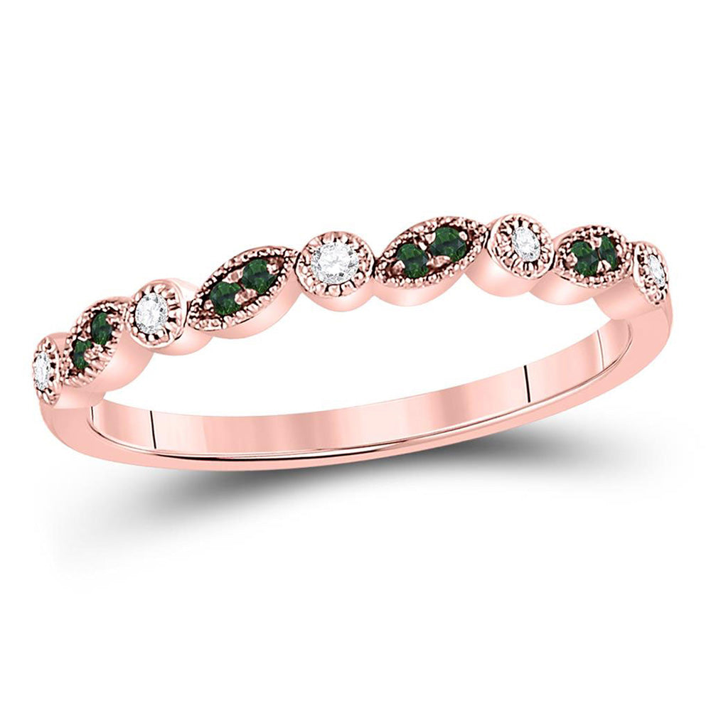 10K Rose Gold Womens Round Emerald Diamond Stackable Band Ring 1/10 Cttw, Womens Size: 5-10