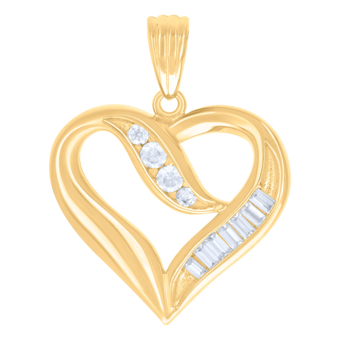 Sterling Silver Womens Baguette Cubic-Zirconia Heart Love Charm Pendant