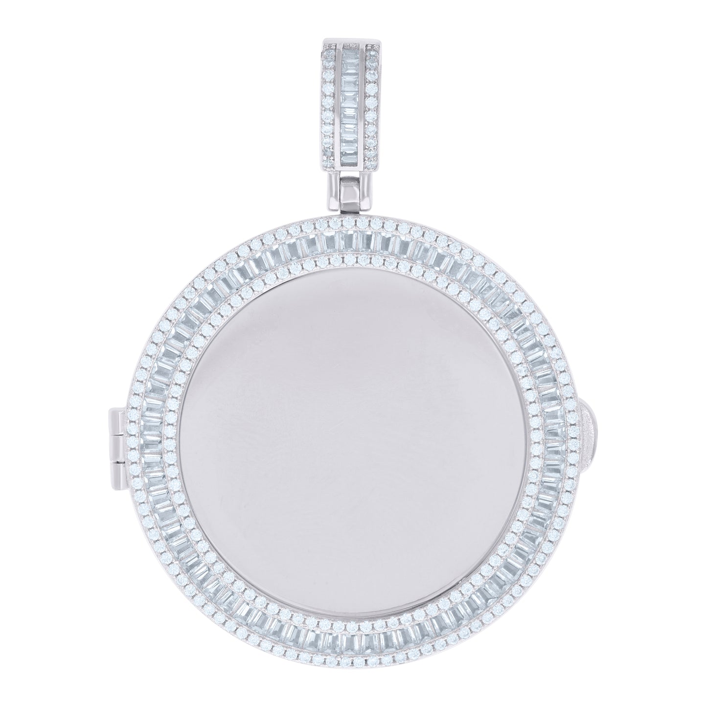 Sterling Silver Mens Baguette Round Cubic-Zirconia Round Picture Frame Pendant