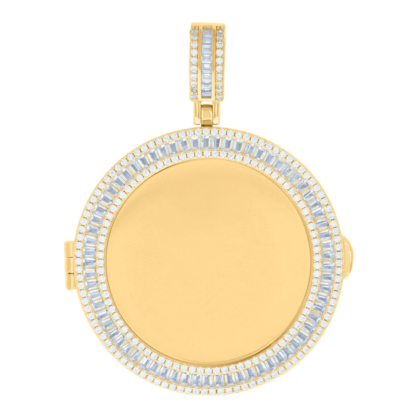 Sterling Silver Mens Baguette Round Cubic-Zirconia Round Picture Frame Pendant