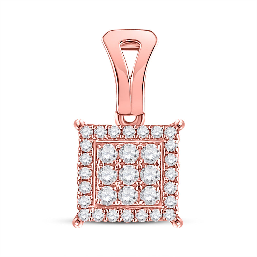 14K Rose Gold Womens Round Diamond Square Cluster Pendant 1/4 Cttw