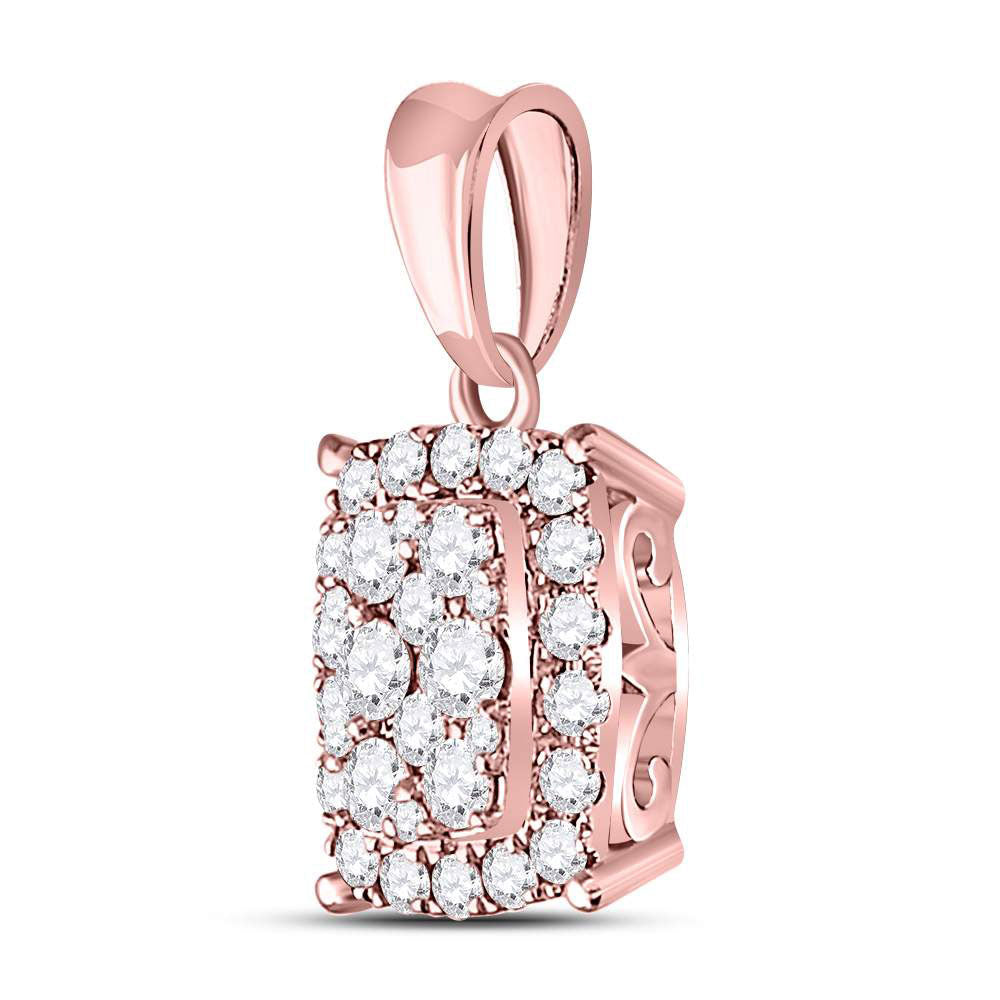14K Rose Gold Womens Round Diamond Rectangular Cluster Pendant 1/2 Cttw