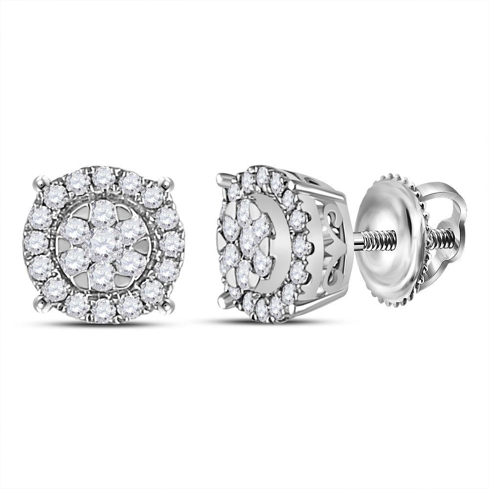 14K White Gold Womens Round Diamond Circle Halo Cluster Earrings 1/4 Cttw