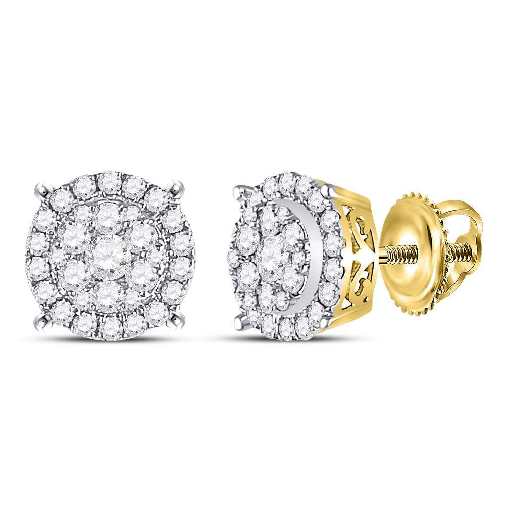 14K Rose Or Yellow Gold Womens Round Diamond Circle Cluster Earrings