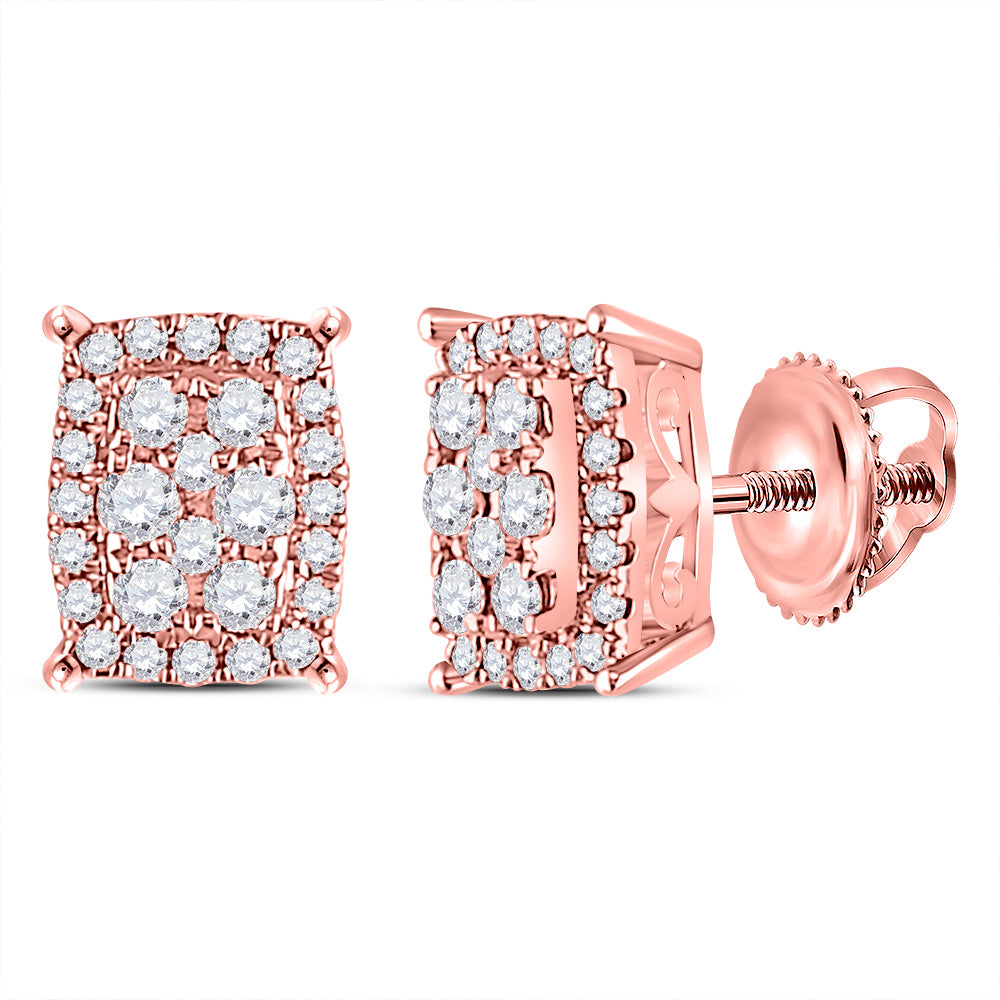 14K Rose Gold Womens Round Diamond Rectangular Cluster Earrings 1/4 Cttw