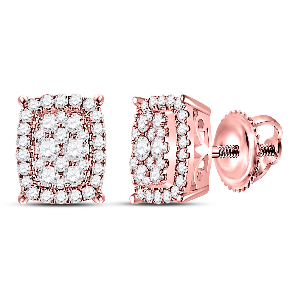 14K Rose Gold Womens Round Diamond Rectangular Cluster Earrings 1/2 Cttw