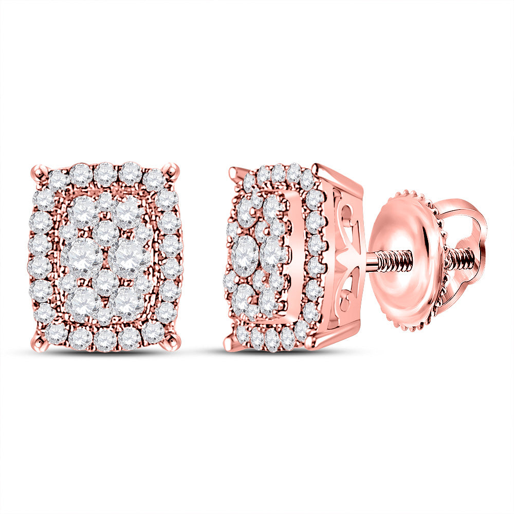 14K Rose Gold Womens Round Diamond Rectangular Cluster Earrings 1/2 Cttw