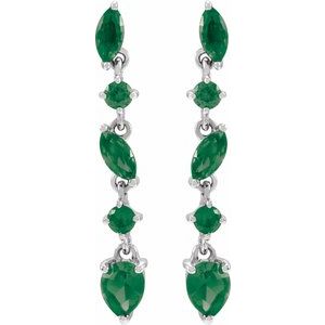 14K White Gold Pear 4 X 3 Mm Natural Emerald Drop Earrings