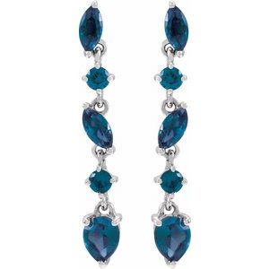 14K White Gold Pear 4 X 3 Mm Lab-Grown Blue Sapphire Drop Earrings