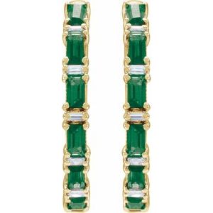 14K Yellow Gold Natural Emerald & 1 1/4 CTW Natural Diamond Hoop Earrings