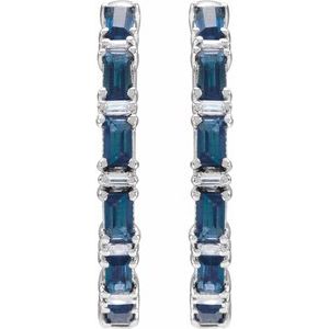14K White Gold Natural Blue Sapphire & 1 1/4 CTW Natural Diamond Hoop Earrings