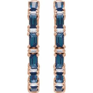 14K Rose Gold Natural Blue Sapphire & 1 1/4 CTW Natural Diamond Hoop Earrings