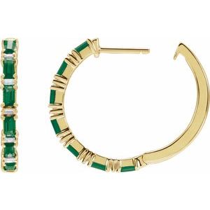 14K Yellow Gold Natural Emerald & 1 1/4 CTW Natural Diamond Hoop Earrings