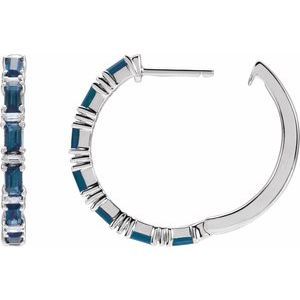 14K White Gold Natural Blue Sapphire & 1 1/4 CTW Natural Diamond Hoop Earrings