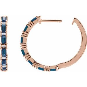 14K Rose Gold Natural Blue Sapphire & 1 1/4 CTW Natural Diamond Hoop Earrings