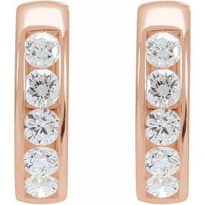 14K Rose Gold Pair Round Shape 2.5Mm Si1-Si2, Gh 5/8 Ctw Lab Grown Diamond Hinged Hoop Earrings, Length: 14 Mm, Thickness: 3.5 Mm