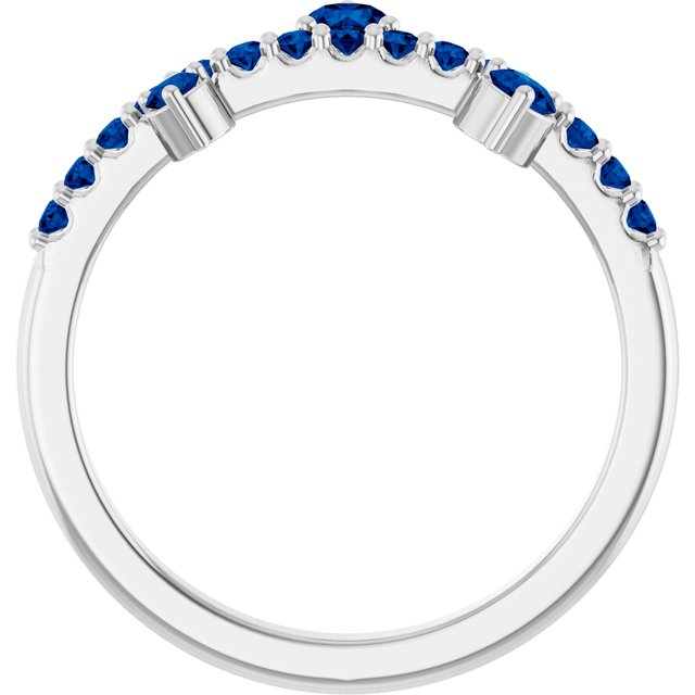 14K White Gold Round 3 Mm Polished Natural Blue Sapphire Ring, Size 7