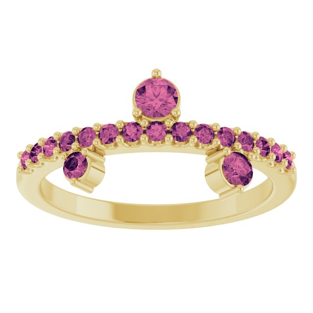 14K Yellow Gold Round 3 Mm Polished Natural Pink Tourmaline Ring, Size 7