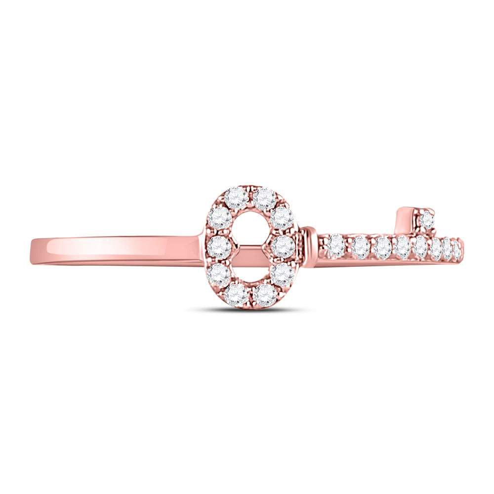 10K Rose Gold Womens Round Diamond Key Stackable Band Ring 1/8 Cttw, Womens Size: 5-10