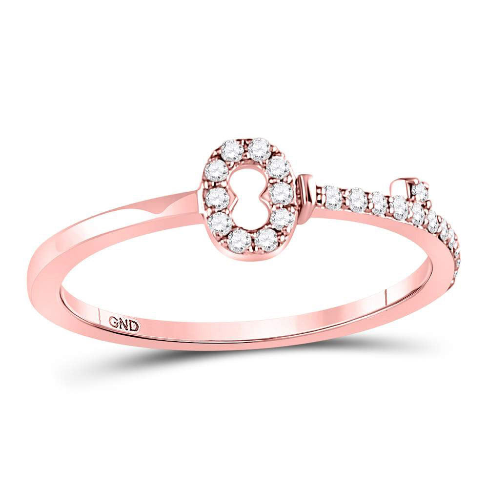 10K Rose Gold Womens Round Diamond Key Stackable Band Ring 1/8 Cttw, Womens Size: 5-10