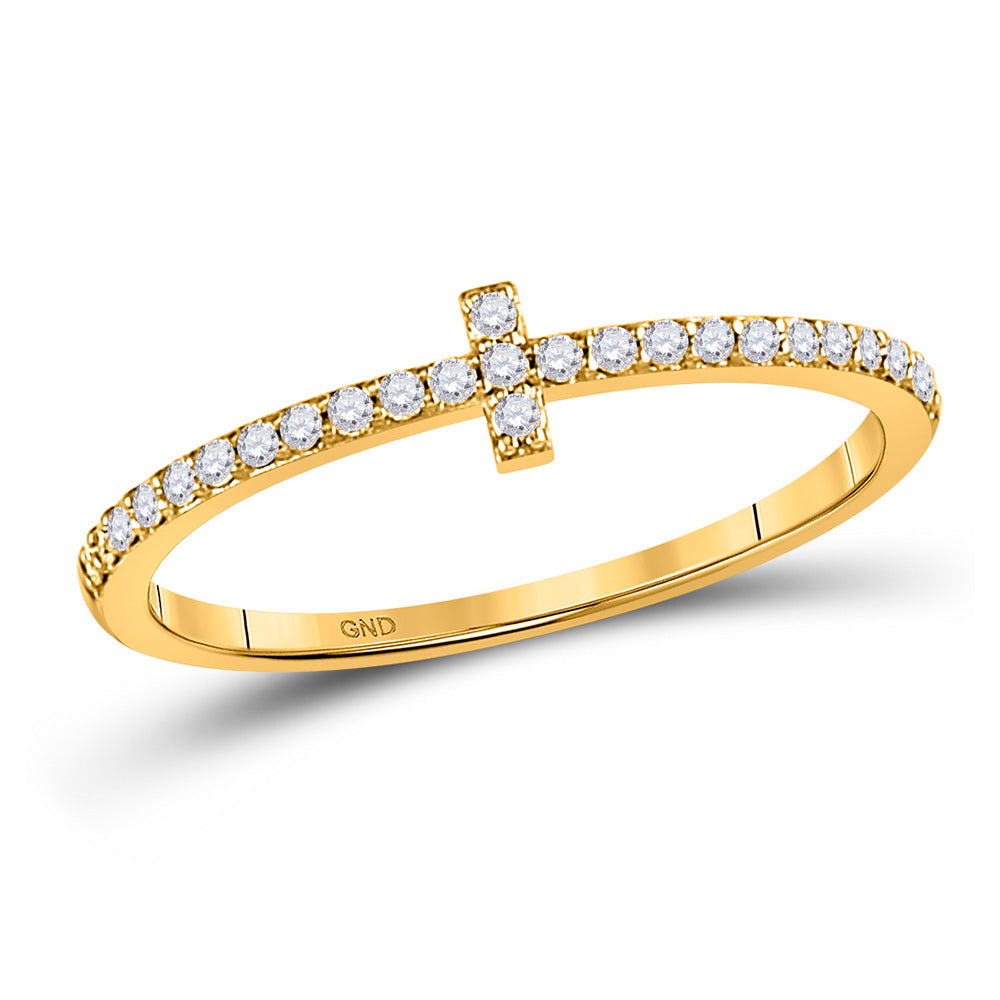 10K Yellow Or White Or Rose Gold Womens Round Diamond Cross Stackable Band Ring , Womens Size: 5-10