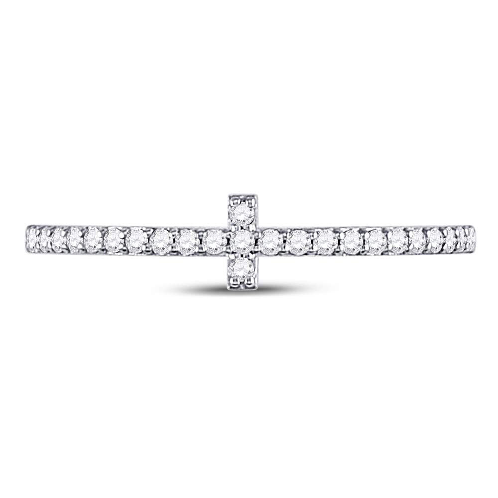 10K Yellow Or White Or Rose Gold Womens Round Diamond Cross Stackable Band Ring , Womens Size: 5-10