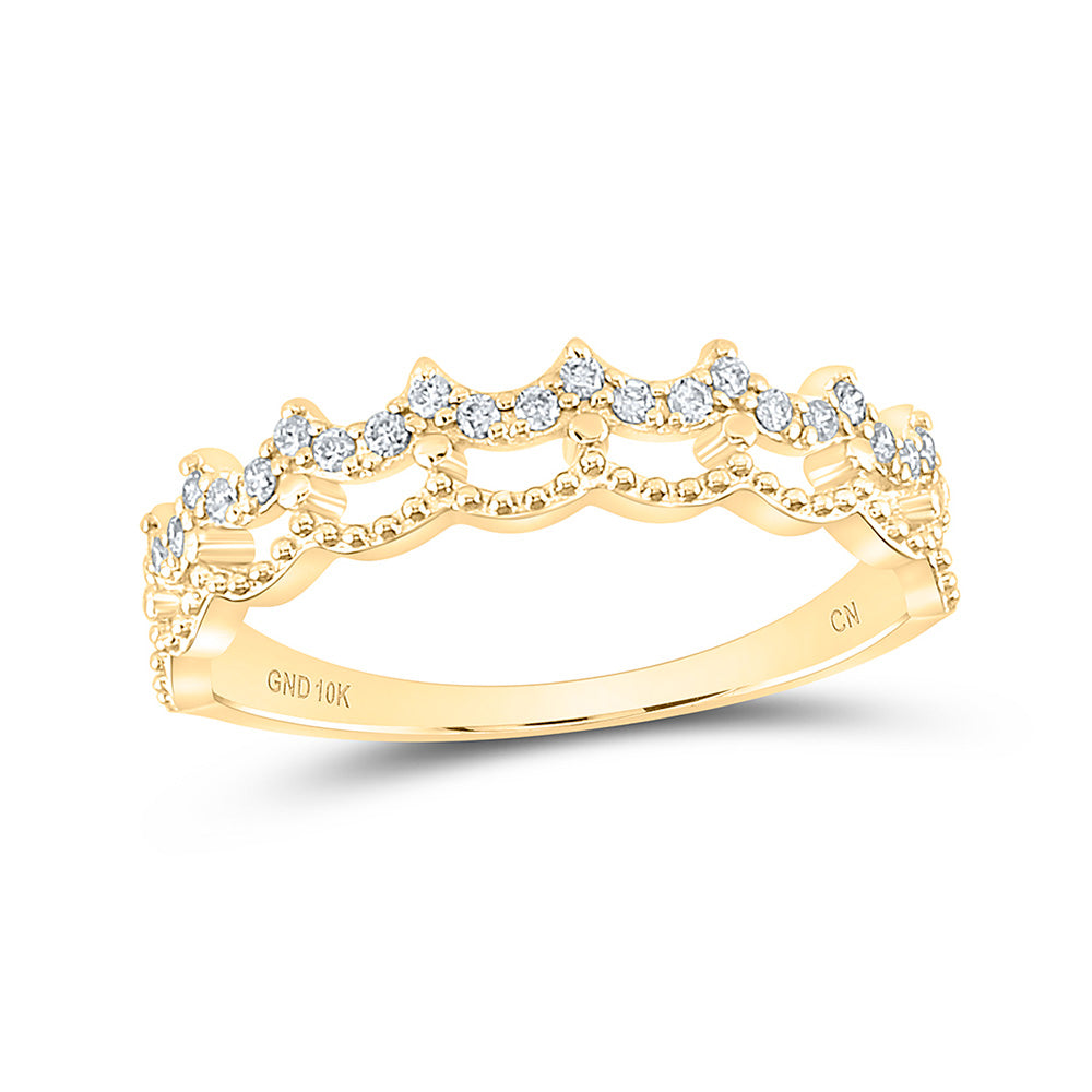 10K Yellow Gold Womens Round Diamond Scalloped Stackable Band Ring 1/4 Cttw, Womens Size: 5-10