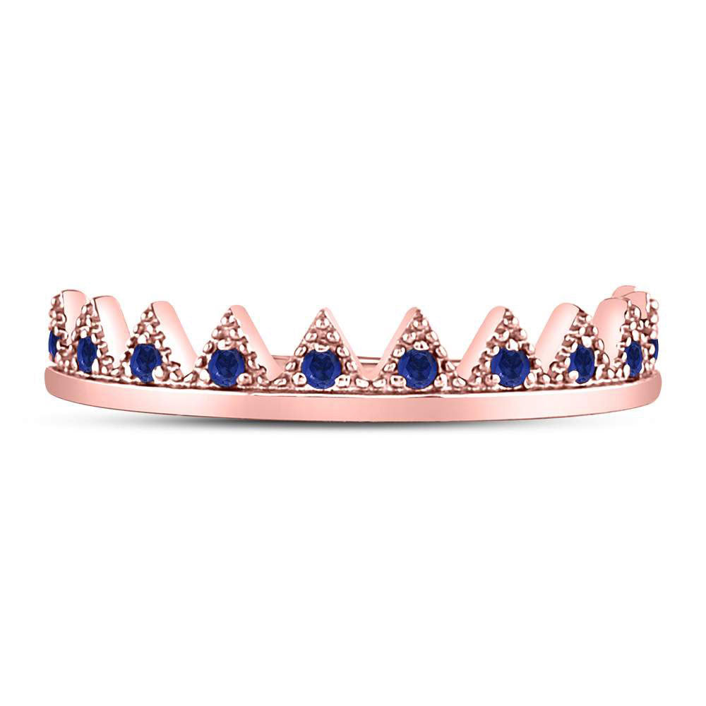 10K Rose Gold Womens Round Blue Sapphire Chevron Stackable Band Ring 1/10 Cttw, Womens Size: 5-10